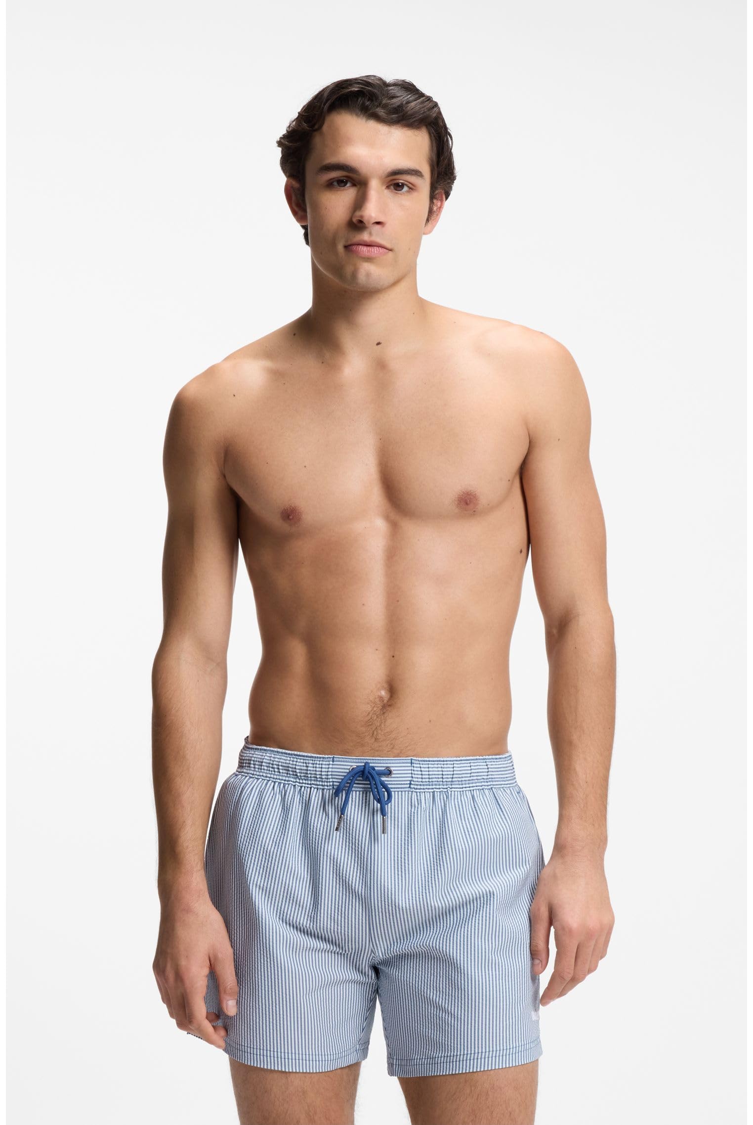 BOSS Herren Velvetfish Badeshorts aus Seersucker-Gewebe mit Logo-Stickerei
