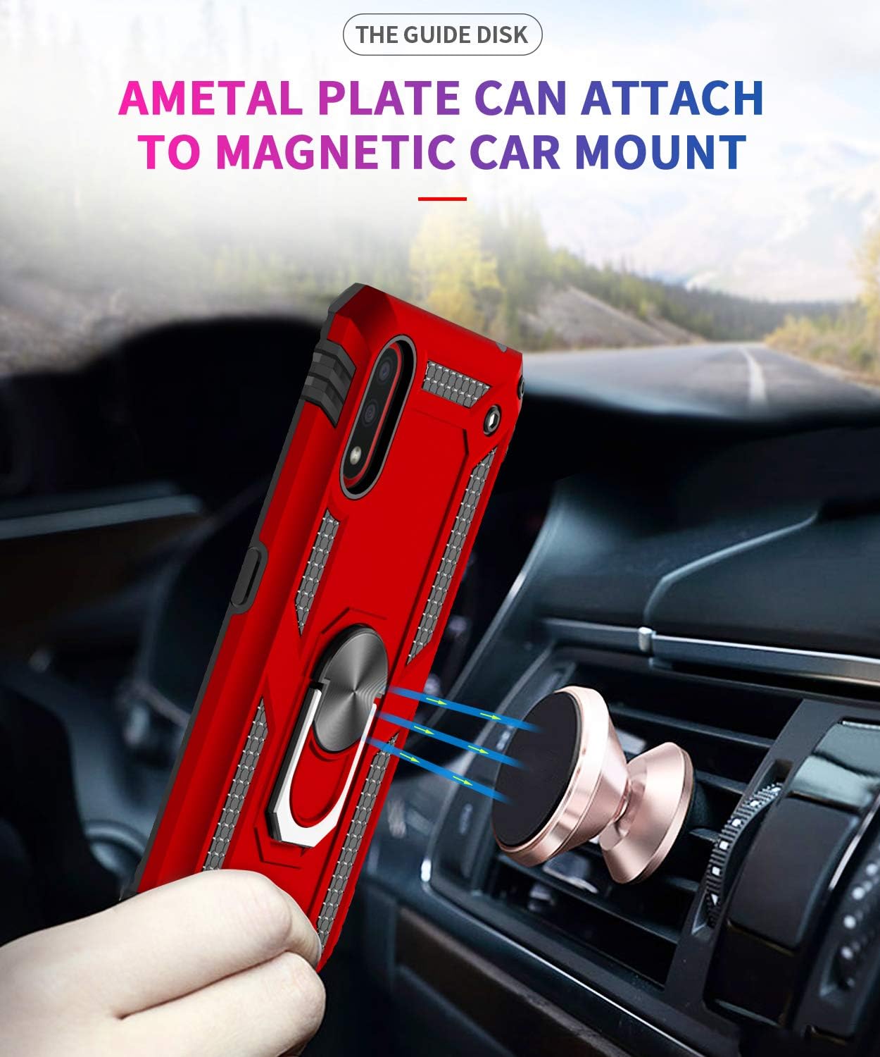 LeYi Compatible for Samsung Galaxy A01 Case with [2 Pack] Tempered Glass Screen Protector,[Military-Grade] Defender Protective Phone Case with Car Ring Holder Kickstand for Samsung A01, Red