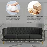 Vista 8 de Modern 3 Seater Couch Black Velvet Sofa Upholstered Button Tufted Nailhead Trim, Square Arm Loveseat Sofa, Sturdy Golden Metal Legs, 80.5'' Couch