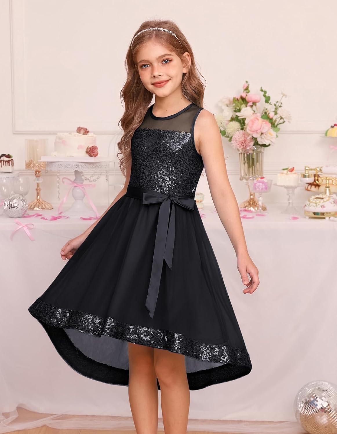 GRACE KARIN Girls Sequin Party Formal Dress Wedding Guest Sparkle Fancy Birthday Tulle High Low Prom Dresses 6-14 Years - Image 2