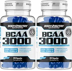 Kit 2x BCAA 3000 120 Capsulas Aminoacidos Essenciais Enriquecido com vitamina B6 Sem Sabor Ultra Concentrado Rapida Absorção Importado Original (2 Potes (240 Cápsulas))