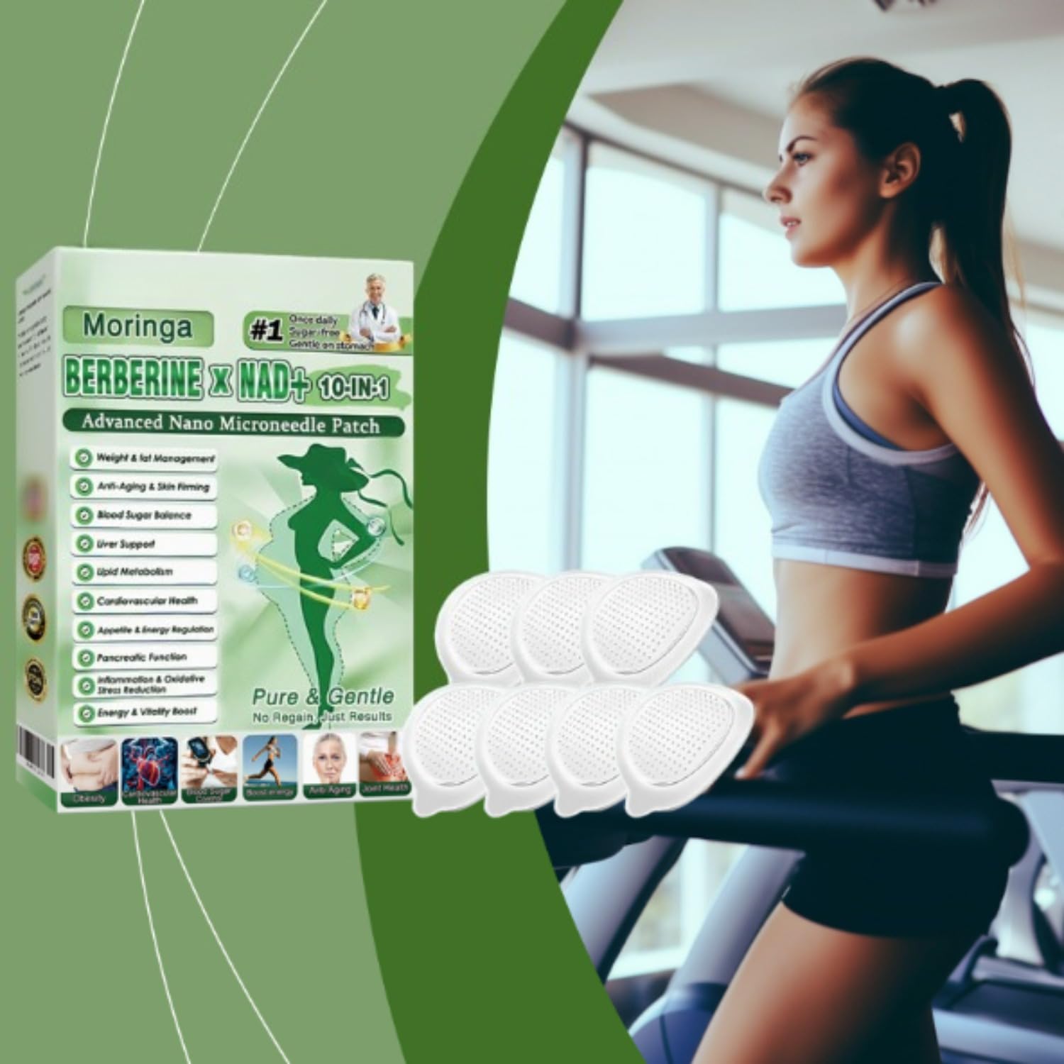 Beslimtop Moringa & Berberine 10-IN-1 Advanced Nano Microneedle Patch, Natural Ingredients Patches,Firming Skin, Easy To Apply (2 Schachteln (14pcs)) - 3