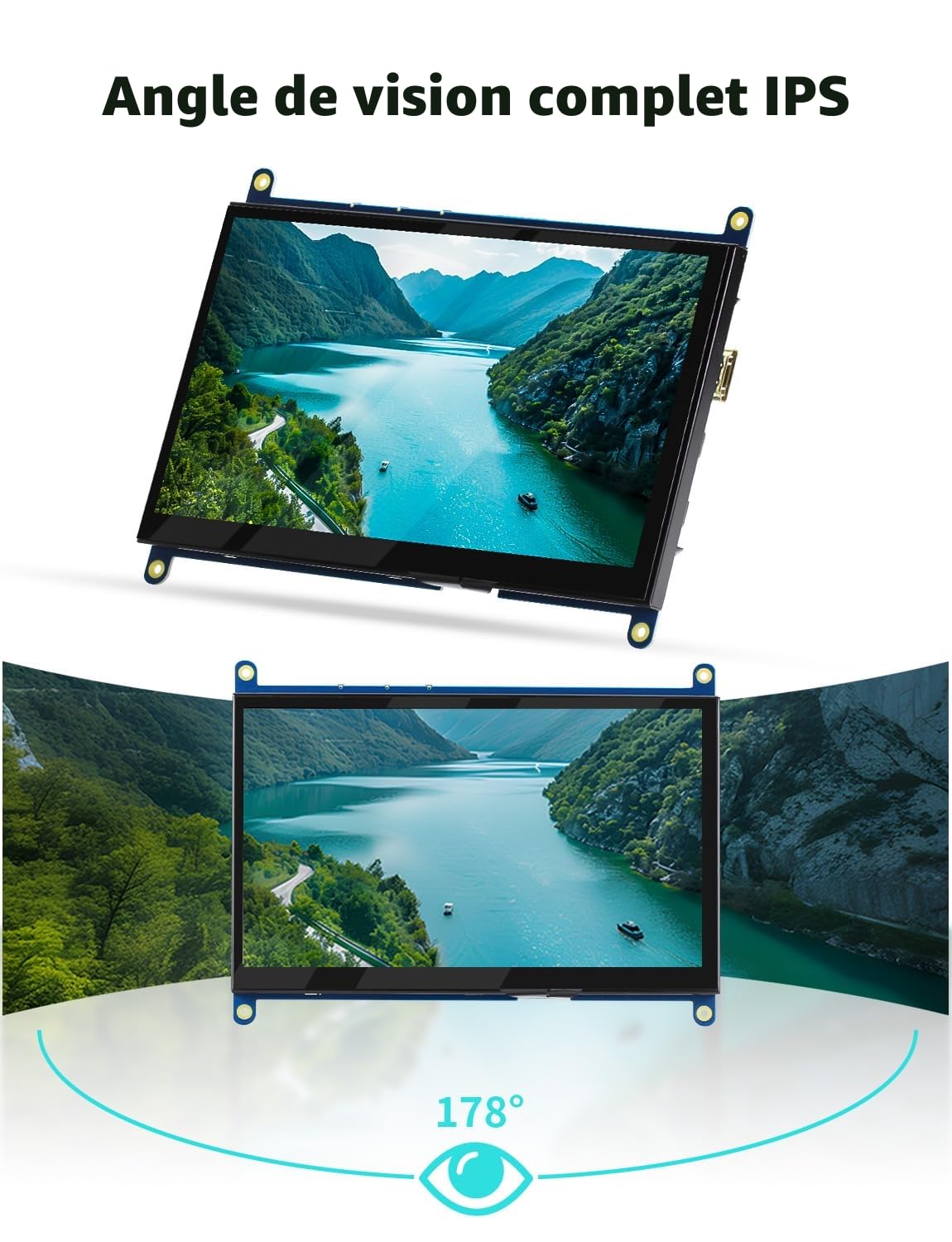 CUQI 7 Pouces Raspberry Pi Écran Tactile, HD IPS 1024x600 Mini Moniteur pour Raspberry Pi 3/4/5, PC, Windows, Xbox, Caméra