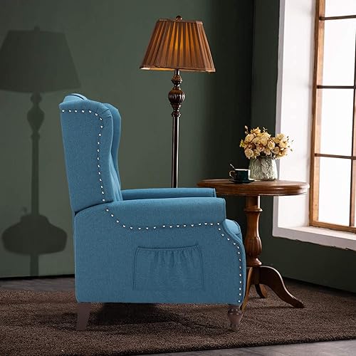 Miniatura 53 de Silla reclinable de masaje con respaldo de alas con calor, sillón de tela copetudo, sillón reclinable con respaldo a distancia y respaldo ajustable