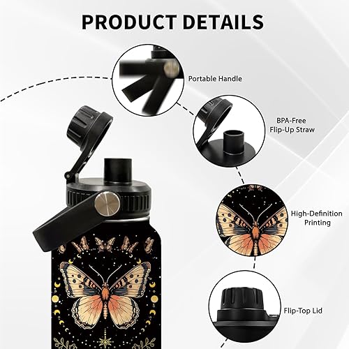 Miniatura 4 de Regalo de mariposa para mujer, botella de agua de mariposa gótica con tapa para niña, 32 onzas, Halloween, Acción de Gracias, Navidad, regalos para