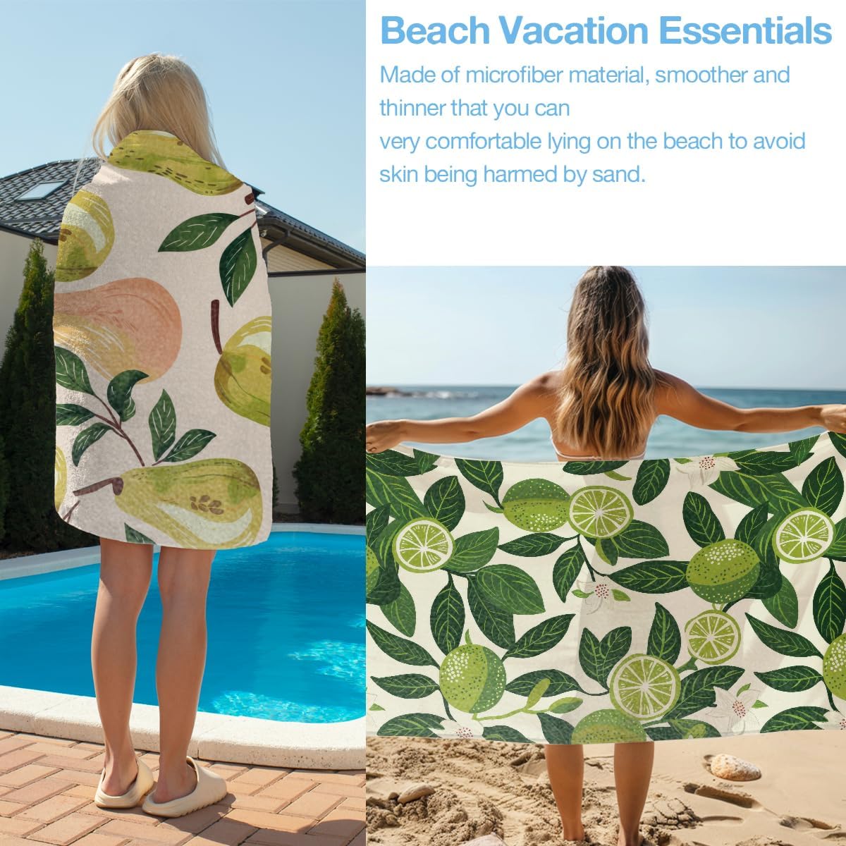 4 Pack Towels for Bathroom, Beach Towel, Microfiber Lightweight Beach Towels Oversized, Towel Accessories Vacation Necessities for Pool Swim Camping Travel Bath Spa Christmas 32x71 IN, Lemons Apple - Image 4