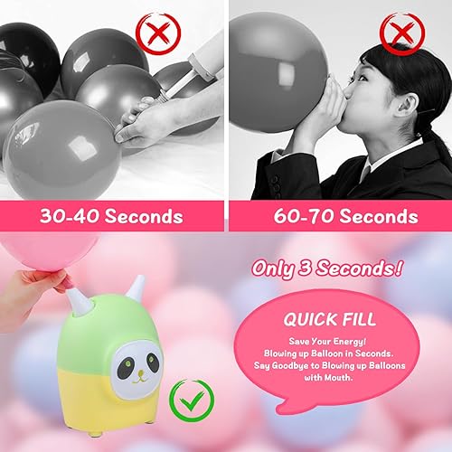 Miniatura 5 de Bomba de globo eléctrica portátil pequeña panda inflador de globo máquina soplador bomba de aire doble boquilla soplador de globos para decoración