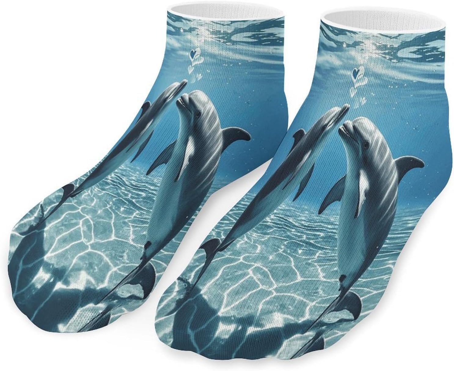Socks for Men Women 5 Pairs Short Ankle Socks | Dolphins in Love Low Cut Casual Crew Sock Cute Breathable Athletic Socks Non Slip No Show Sock