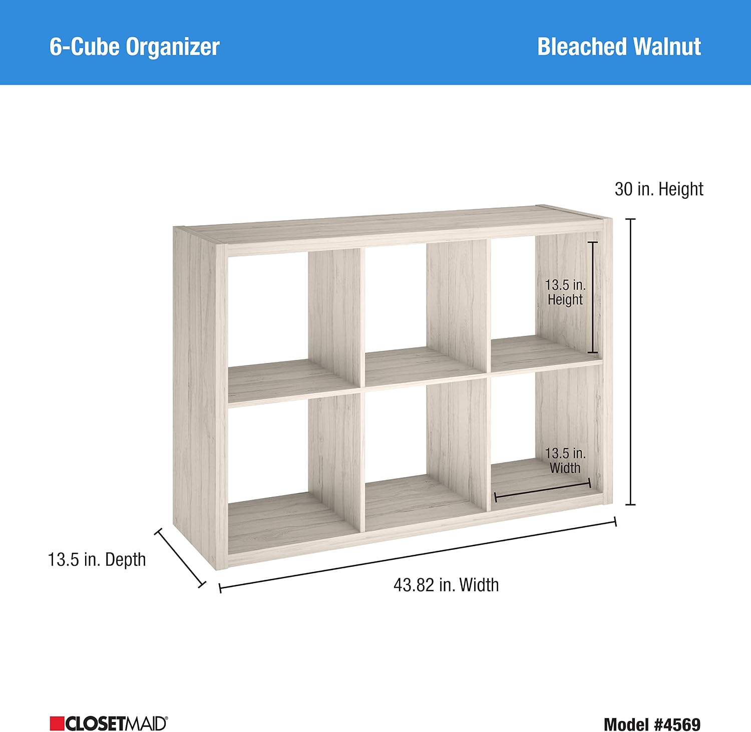 ClosetMaid Decorative Open Back 6-Cube Storage Organizer, Bleached Walnut