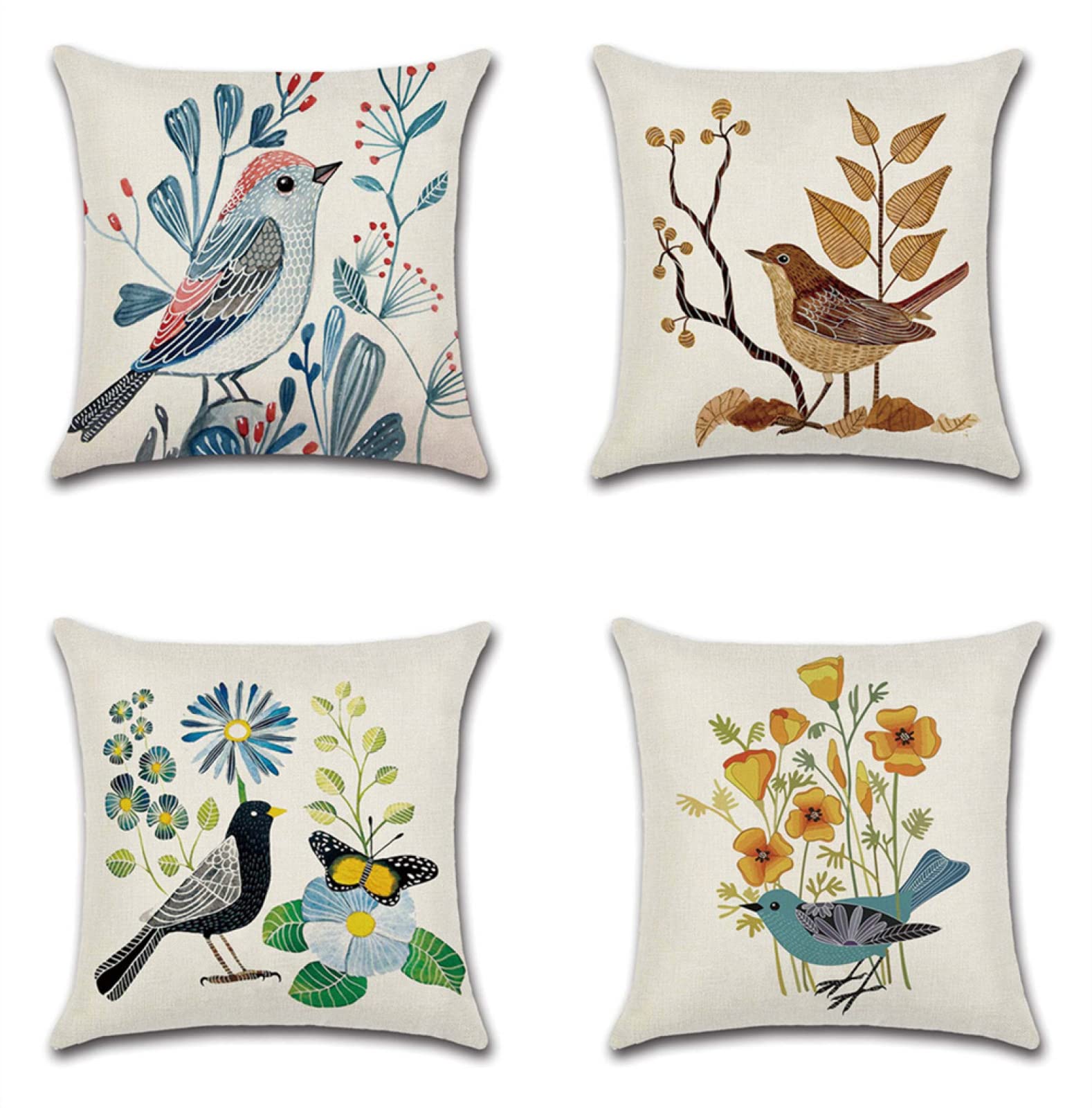 Housses de coussin d'extérieur haut de gamme en lin 60x60 cm étanches motif oiseau