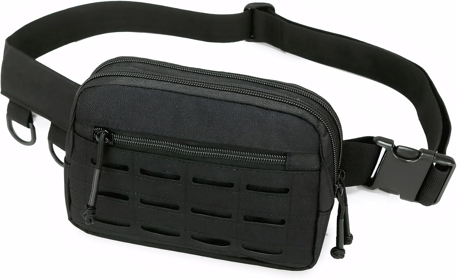 Small Waist Bag Fanny Pack for Men Women, Military Style Belt Bag with MOLLE System, Water-Resistant & Adjustable Strap for Running, Hiking, Festivals, Gym (Black)