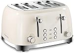 Roter Mond 4 Slice Toaster Retro Stainless Steel Toasters with Bagel Defrost Cancel Function, 6 Browning Settings, Extre Wide Slot, Cream