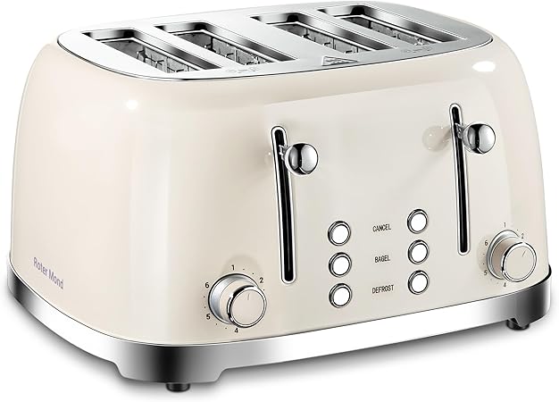 4 Slice Toaster Roter Mond Retro Stainless Steel with Bagel