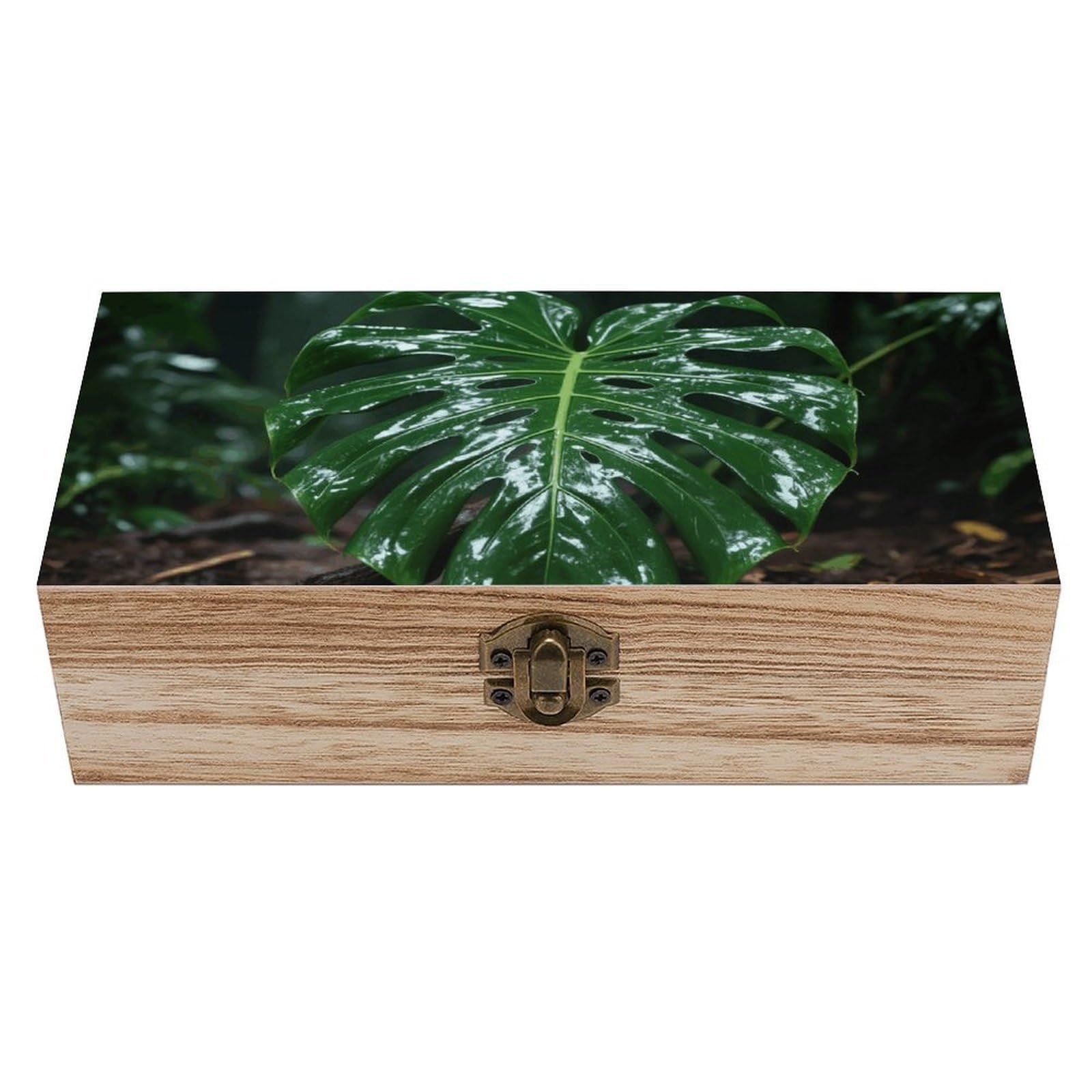 FodPand Decorative Keepsake Box Wooden Storage Boxes with Hinged Lid Handmade Tropical Green Leaf Wood Organizer Memory Treasure Box for Jewelry Craft Card Photo Storage Wedding Bridal Shower Gifts