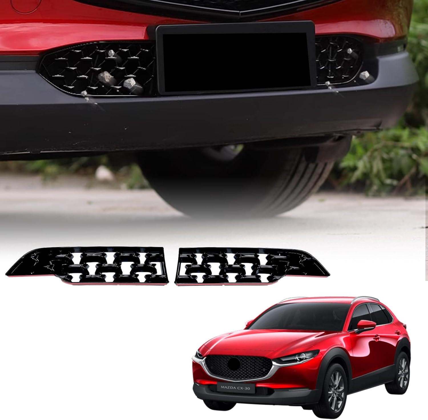 Compatible with Mazda CX30 accessories Front Grill Mesh Inserts Trims Front Grille Guard for Mazda CX-30 (2019-now）Car Exterior Accessories ABS Material(2PCS)