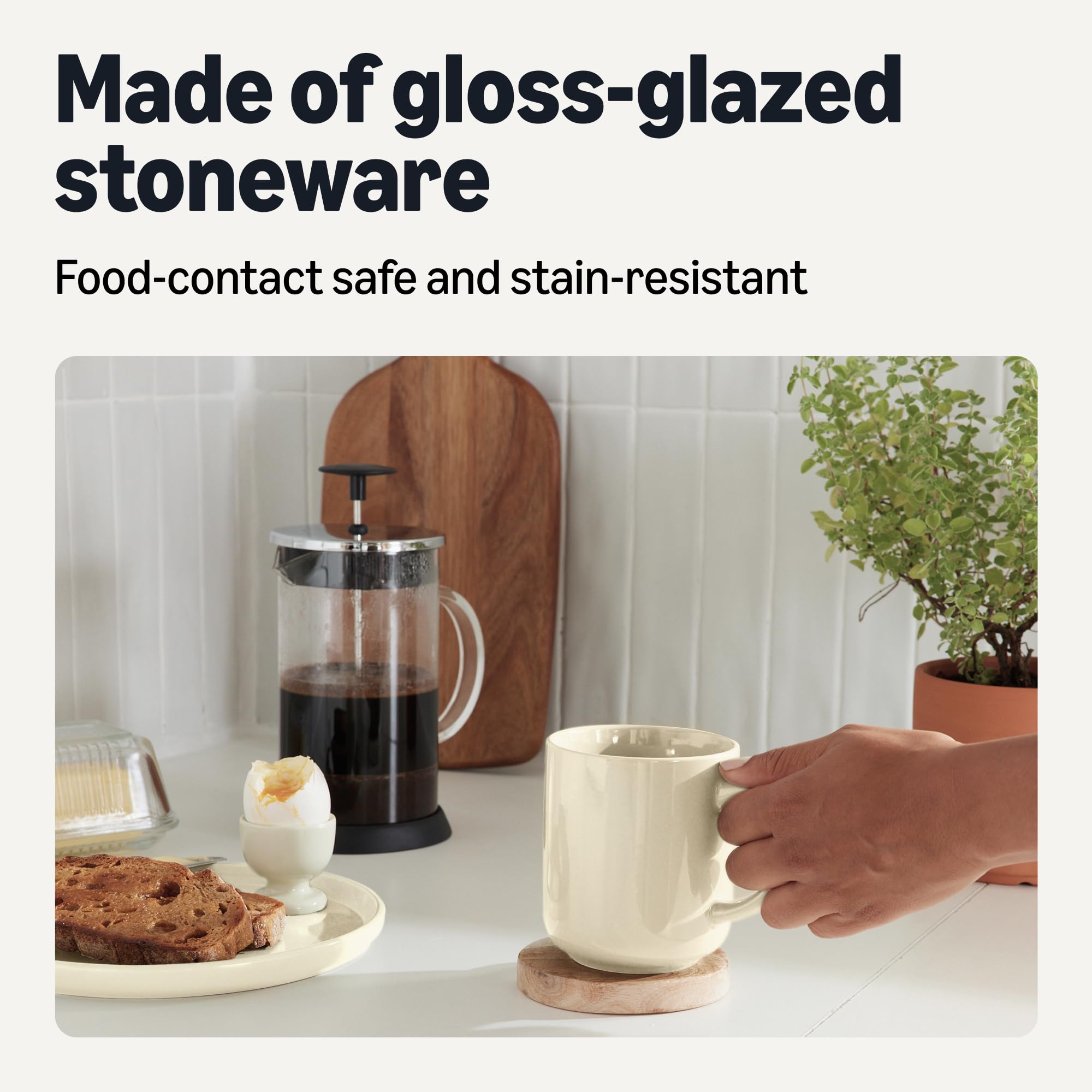 Amazon.com: Amazon Basics Glazed Stoneware Coffee Mugs, Ceramic 4-Piece  Set, 16 oz, Microwave and Dishwasher-Safe, Ivory : Arts, Crafts & Sewing