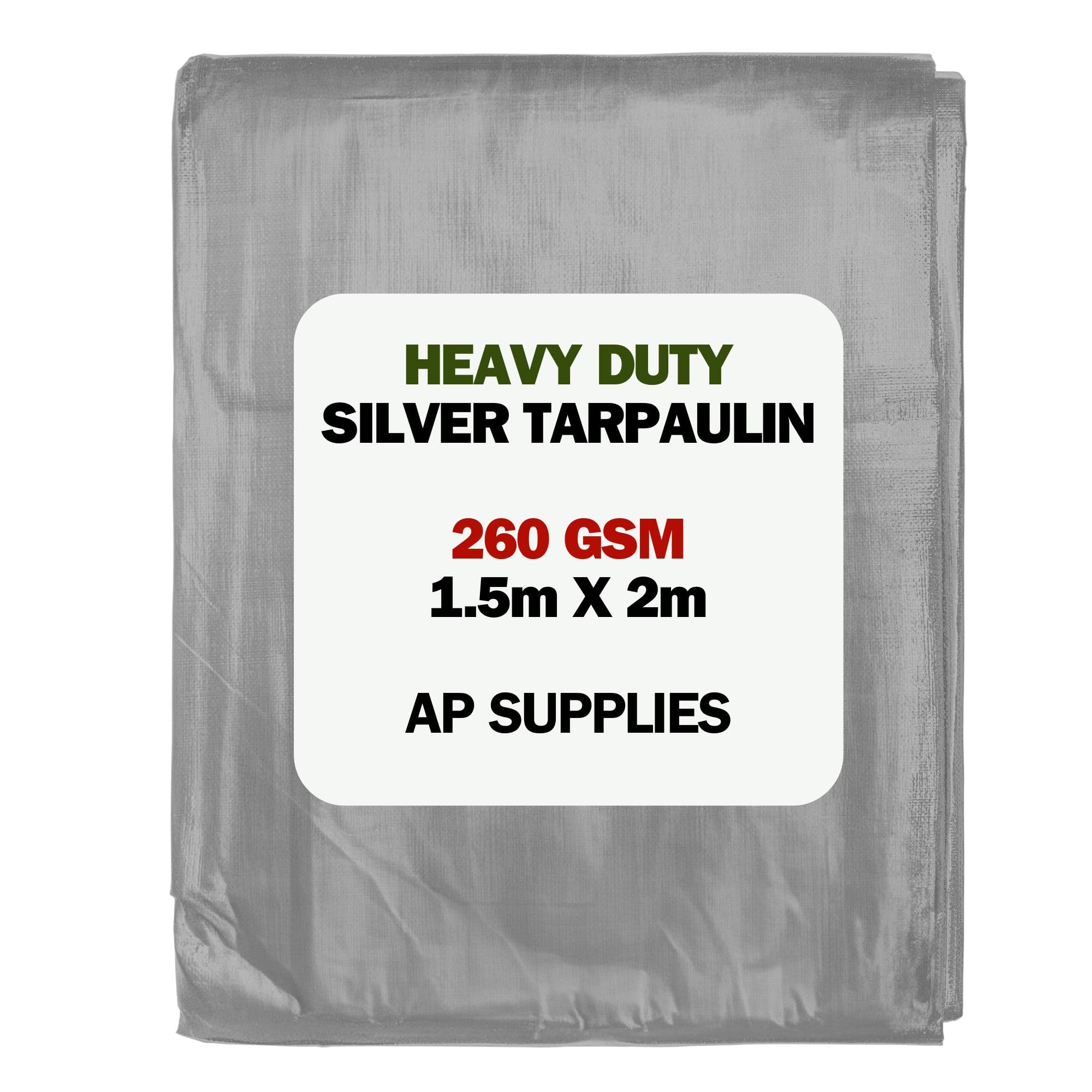 Ap Supplies Silver 260Gsm Tarpaulin 1.5M X 2M – Waterproof, Uv & Tear Resistant Sheet Cover For Construction, Gardening, Camping & Equipment Protection