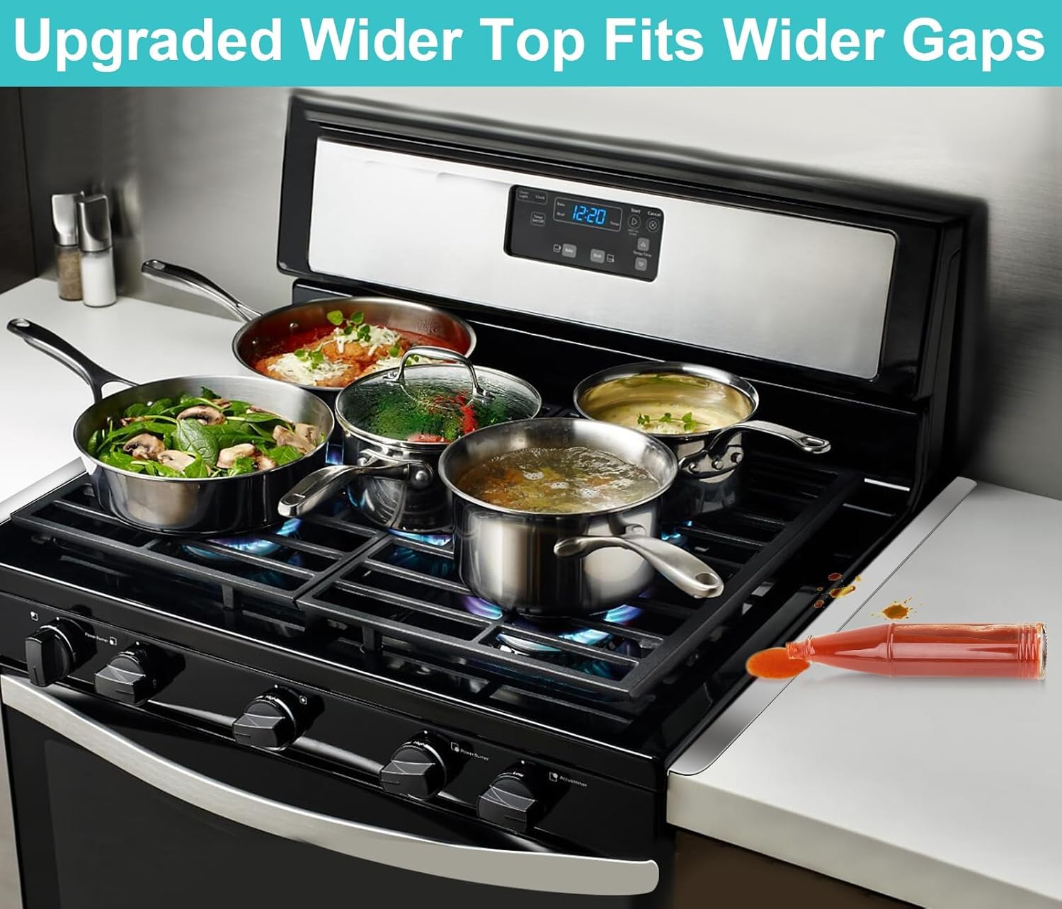 Stove Gap Covers - Stainless Steel, Kitchen Stove Counter Gap Cover Oven Gap Cover, Heat Resistant & Easy to Clean Stove Gap Filler, Upgraded Wider Top Suitable for Wider Stove & Counter Gaps (23.5")