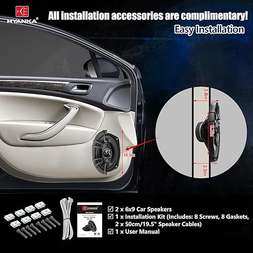 Vista 6 de H YANKA ES-69 - Altavoces de coche de 6 x 9, audio coaxial de rango completo de 600 W, sonido estéreo claro, sin distorsión, perfecto