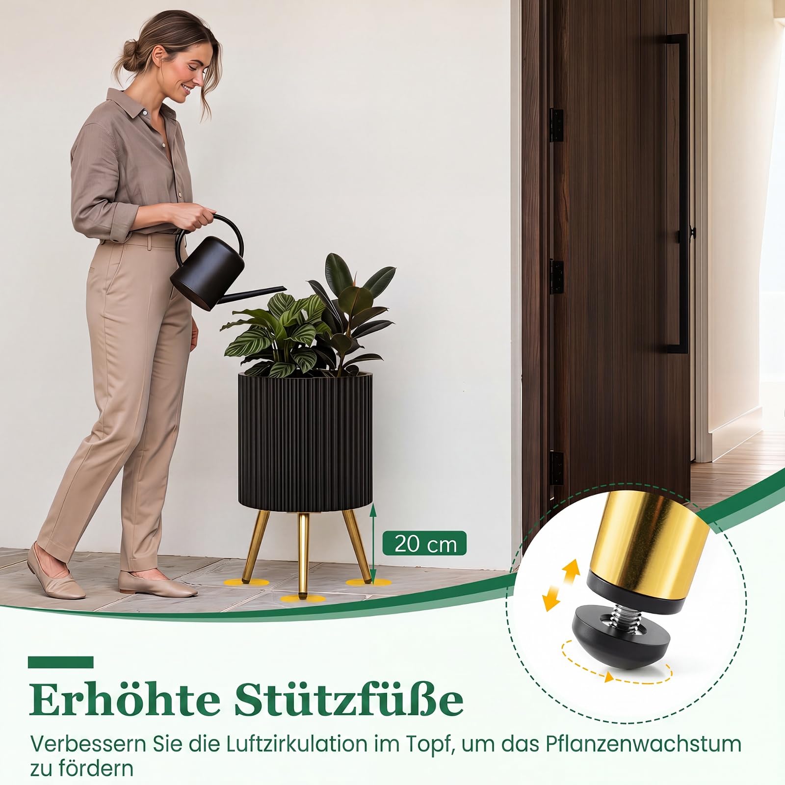 COSTWAY Blumentopf Metall, runder Pflanzkübel & Hocker mit Beinen (1 Pack)