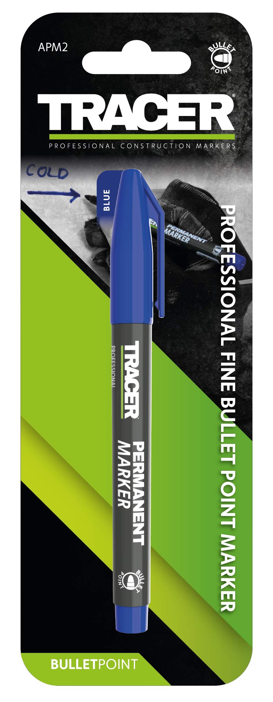 Tracer Fine-Point Permanent Construction Marker (1-2mm Bullet Point General-Purpose Marker with quick-drying ink) – Blue