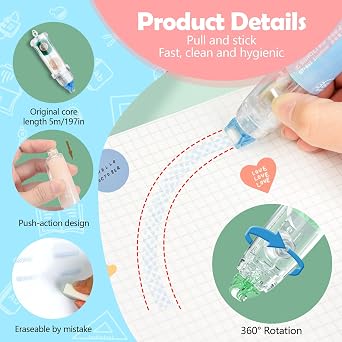 ASTIMESA 10 Pack Retractable Double Sided Tape Runner, Refillable Adhesive Tape Roller 0.23 Inch x 16.40 Ft, Glue Tape Roller with 360 Rotatable Tip for Scrapbooking Card DIY Accessories (5 Colors)