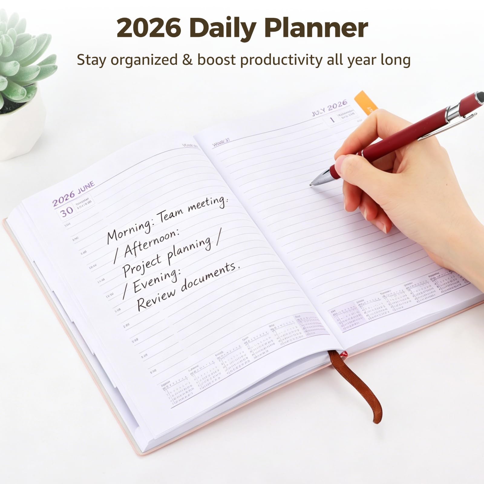 Agenda diaria 2026, cuaderno de gestión del tiempo, tamaño A5, tapa dura, cuaderno de gestión del tiempo, 324 páginas con mensuales, calendario y marcapáginas, ideal para planificación anual