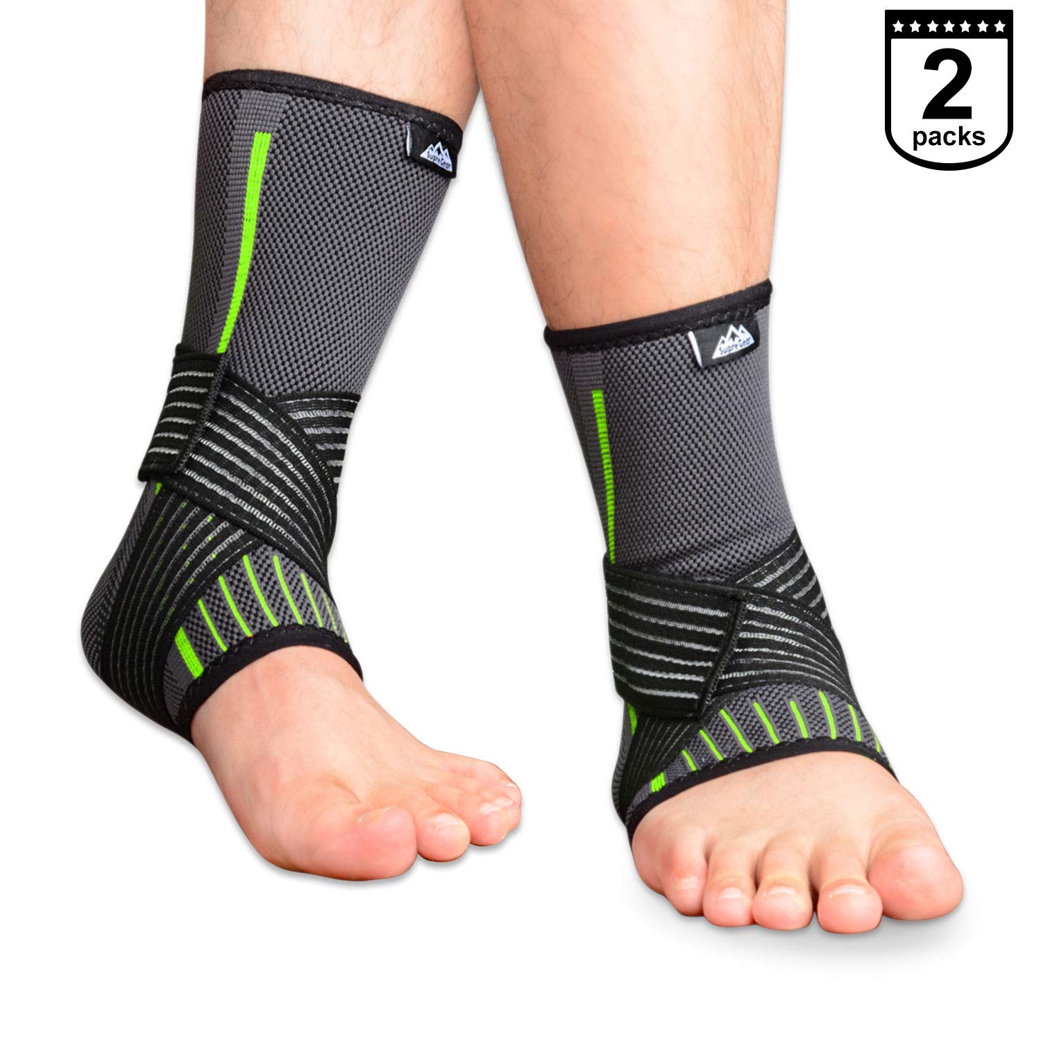 Buy SupreGear 2Pack Ankle Brace, Knitted Nylon Elastic Dual Straps