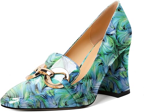 Zamikoo Zapatos de tacón grueso para mujer, tacón alto, sin cordones, con hebilla de metal, puntera cuadrada cerrada, zapatos de vestir para el