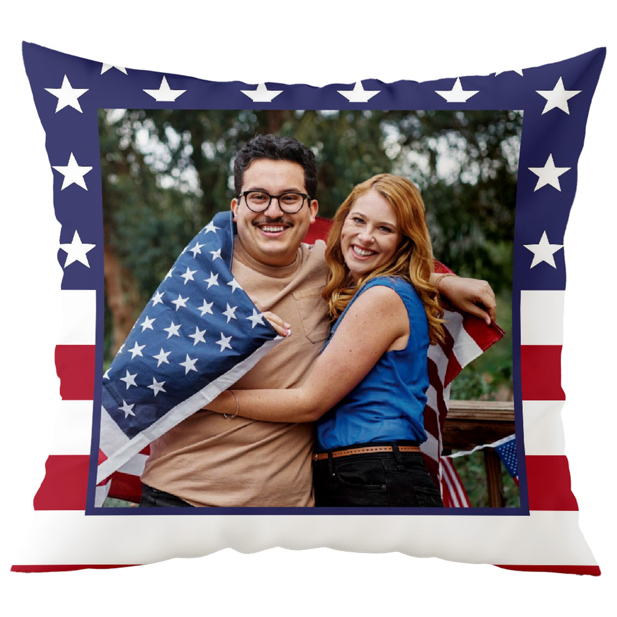 Fabric Textile Products Custom Pillow - USA Made - Personalized Pillows with Pictures - Throw Pillow - Personalized Gift - Red White and Blue - Patriot Gifts - 4th of July Decor (20"x20")