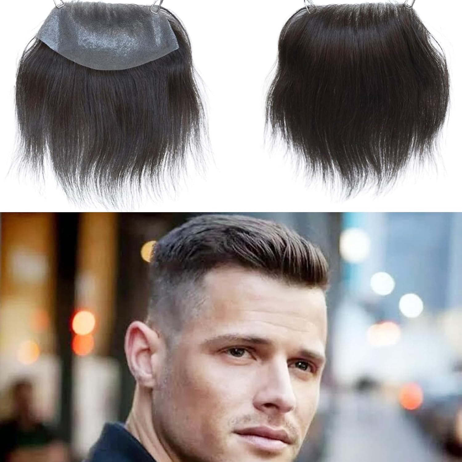 Voloria Men Forehead Hairline Toupee 100% Human Hair Skin PU Man Hairpieces Frontal Hair Topper for Receding Natural Hairline Replacement Systems (2.75x6.29 Inch, #2 Dark Brown Color)