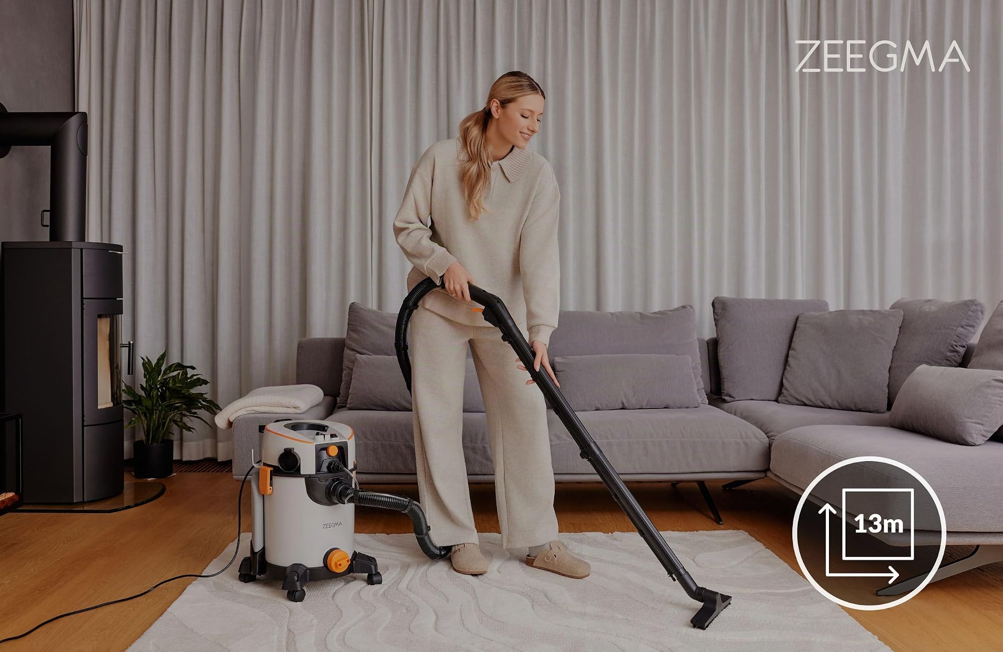Zeegma ZONDER WASH – 1400W Nass- und Trockensauger mit 4L Wassertank | HEPA-Filter, 13m Aktionsradius, inklusive umfangreichem Zubehör, ideal für Teppiche, Polster und Hartböden