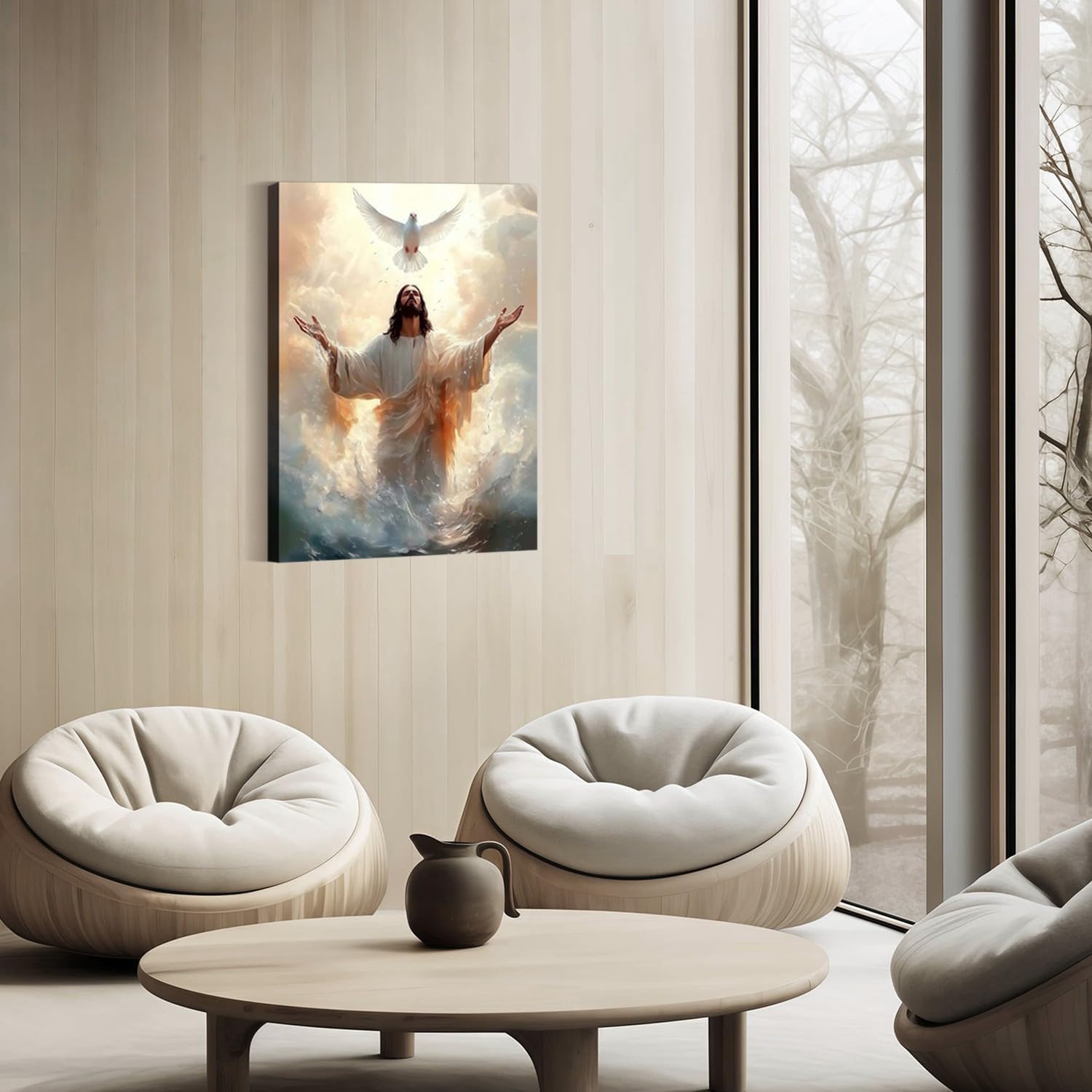 Framed Jesus Canvas Wall Art White Dove and Jesus Wall Decor Picture Christian Poster Painting Decoration Unique Print Wall Decor Living Room Bedroom Church Decor 12x16 Inch Ready to Hang - Image 5