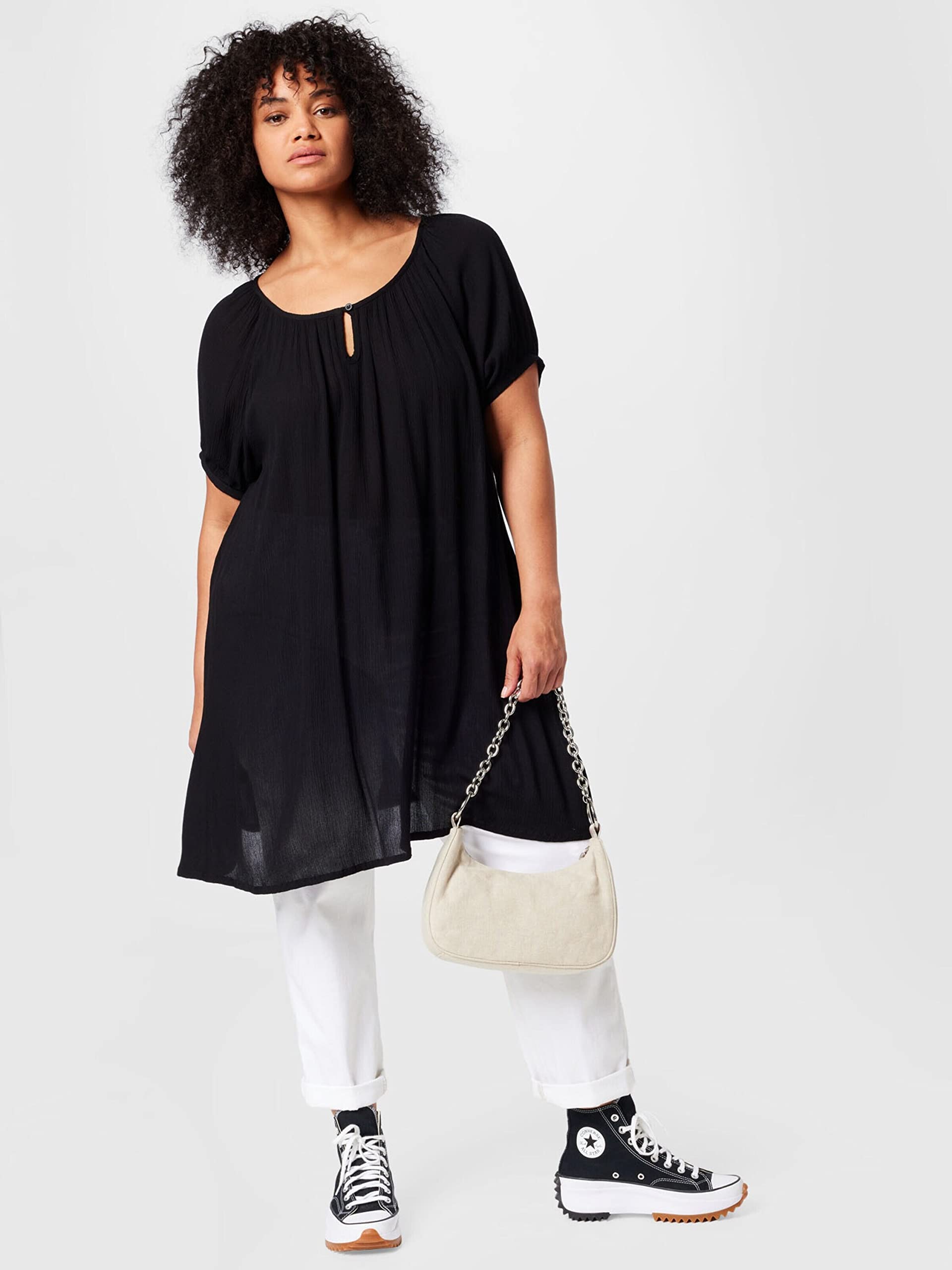 Kaffe Curve Plus Size damskie Tunic krótkie rękawy z okrągłym dekoltem zrelaksowany krój, Głęboka czerń, 50/du?y rozmiar
