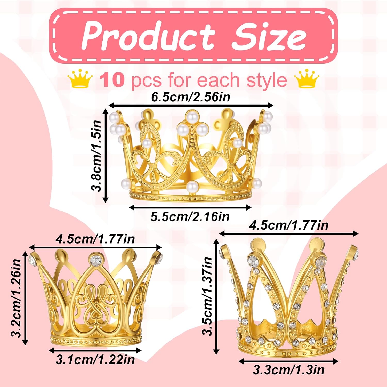 JJUNW 30 Pcs Mini Crowns for Flower Bouquets, Gold Crown Cake Topper image 2