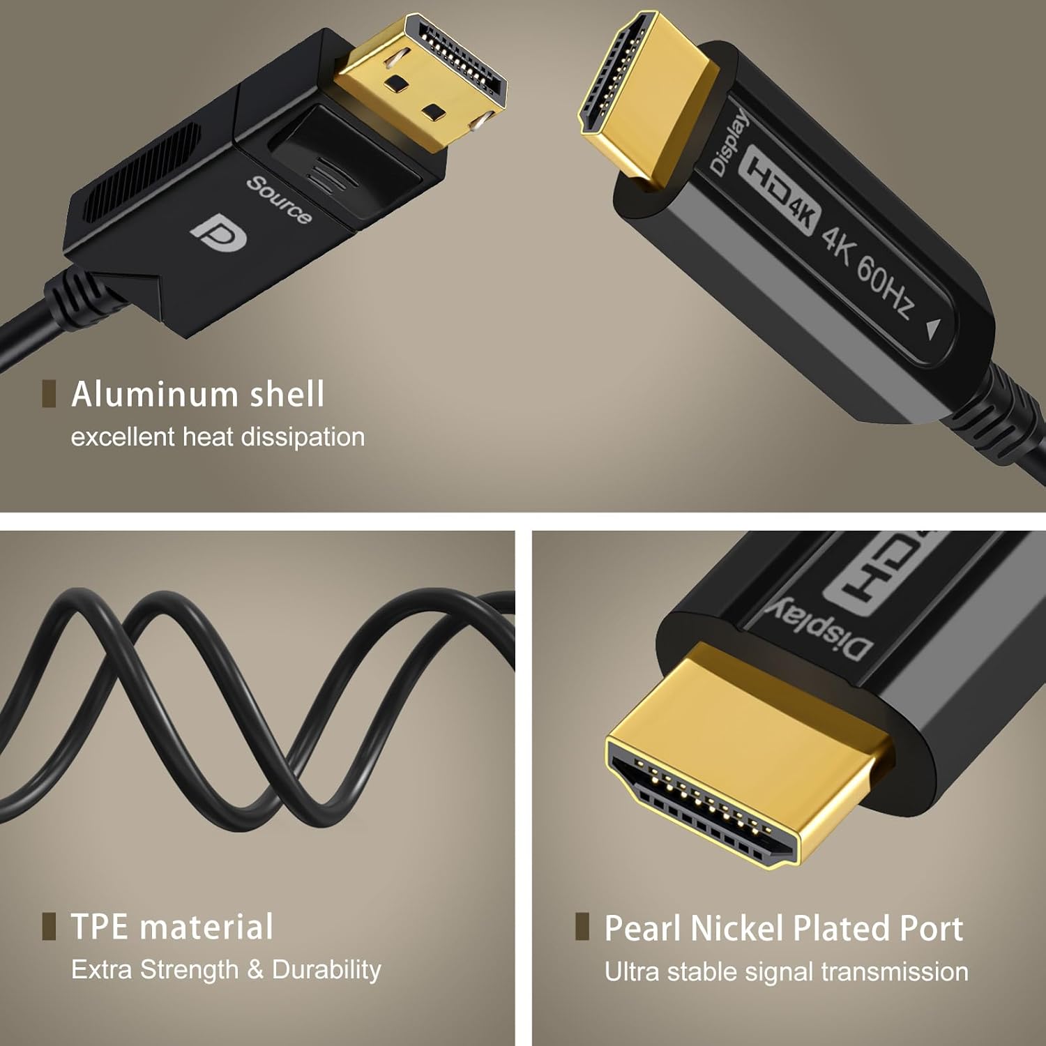 DisplayPort to HDMI Active Cable 50FT, Uni-Directional DP to HDMI Fiber Optic Support 4K@60Hz/ 1080@120Hz, 18Gbps, HDR10, HDCP2.2 for Blue-ray, 3D Video, Set Box, DVR, Game Consoles etc