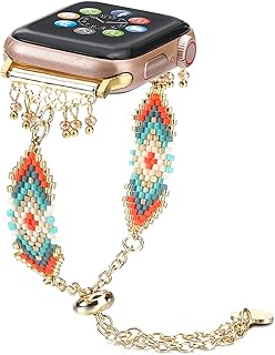 URPANDA Beaded Bracelet Compatible with Apple Watch Bracelet Band 38mm/40mm/41mm, 42mm/44mm/45mm Women, Boho Apple Watch Strap Adjustable iWatch Band Replacement for Series 8/7/6/5/4/3/2/1/SE