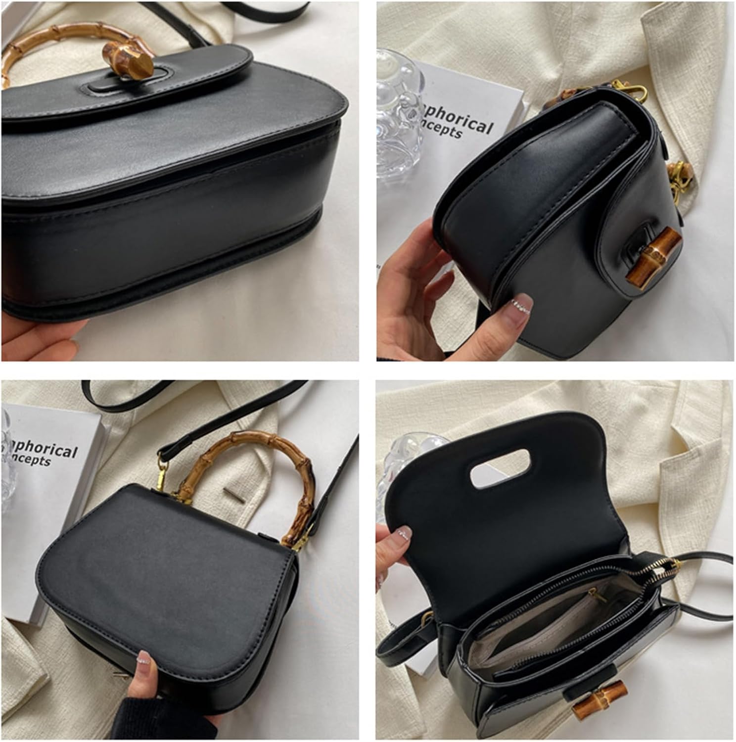 Women's Leather Tote Handbags,Bamboo Shaped Top Handle Satchel Crossbody Bag Vintage Shoulder Bag