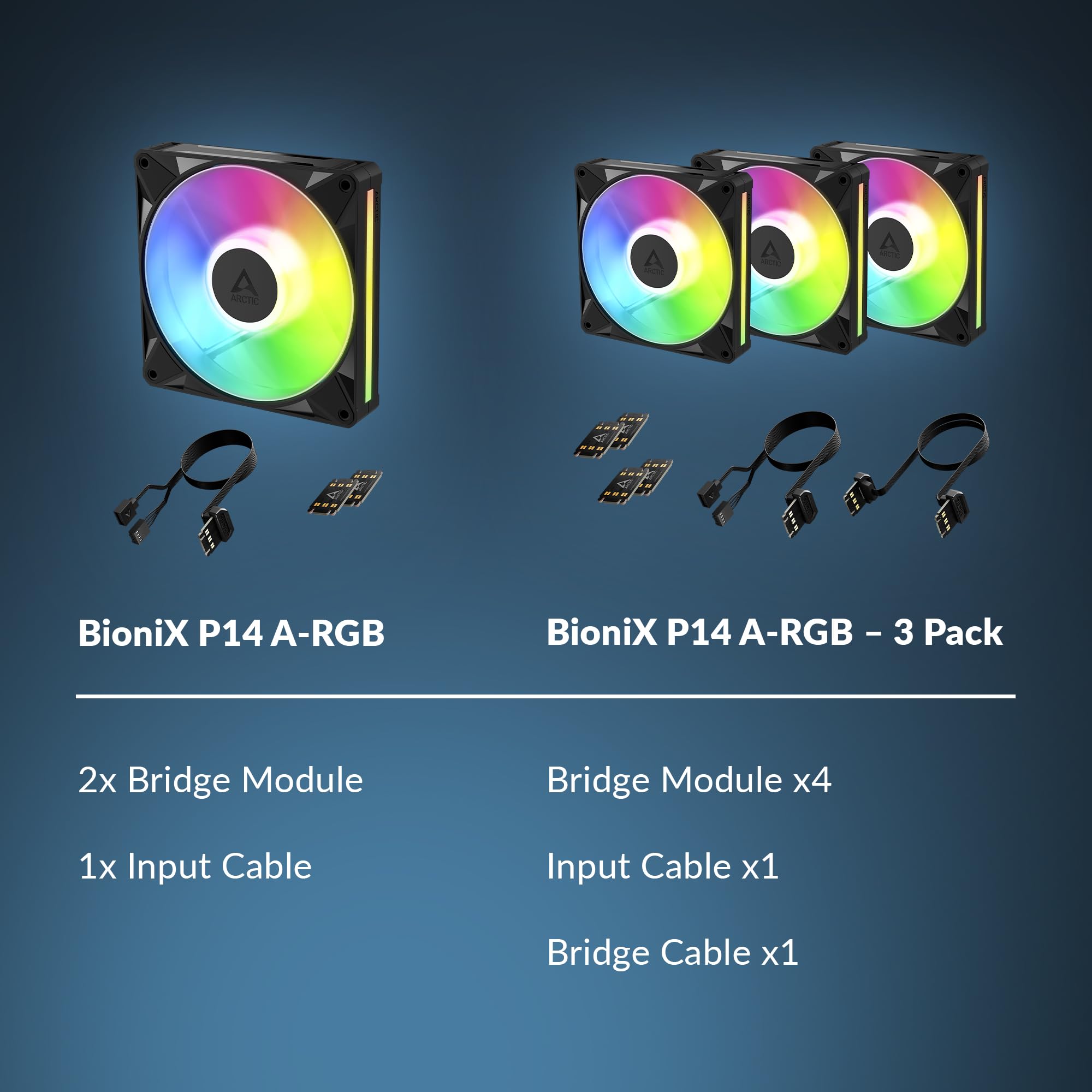 ARCTIC BioniX P14 A-RGB pack de 3, ventilateurs PWM 140 mm, Daisy Chain