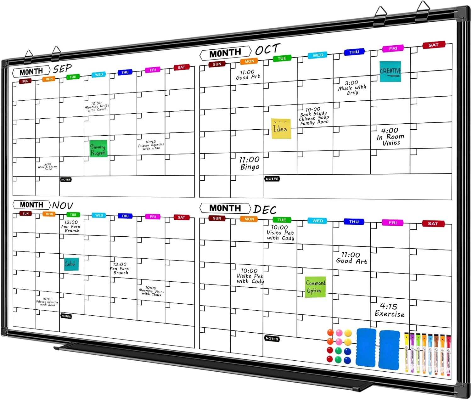 Large Dry Erase Calendar for Wall 72" x 40", 4 Month Whiteboard Calendar Dry Erase for Wall, Black Aluminum Frame Bulletin Board for Office Home and School