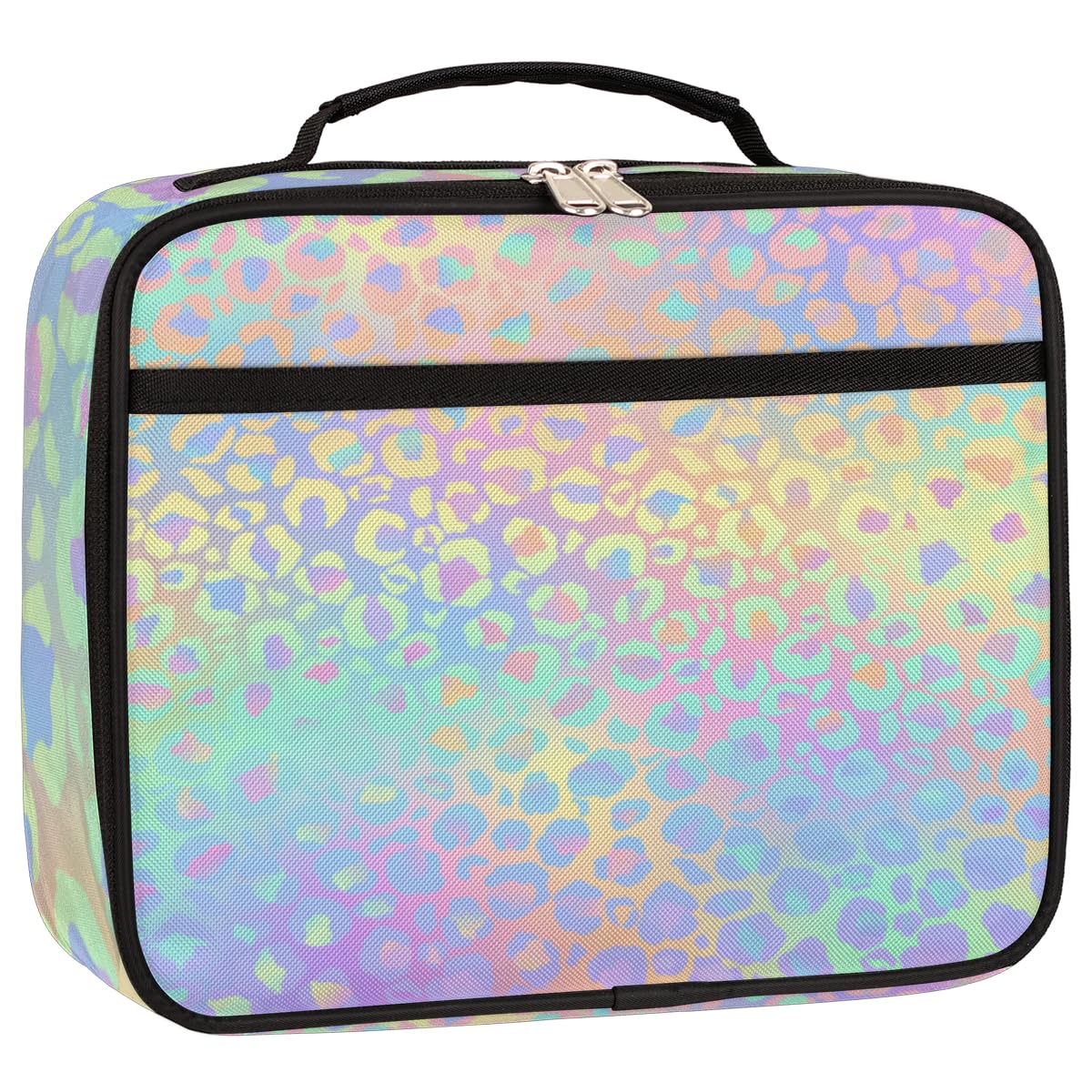 Leopard Print Kids Lunch Box Rainbow Leopard Print Insulated Lunch Bag for Boys Girls Reusable Food Container Tote Cooler Warm Pouch for School work