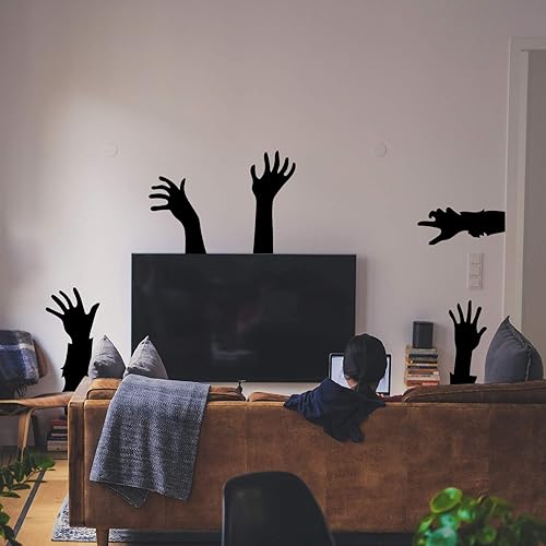 Miniatura 4 de Juego de 5 calcomanías de vinilo para pared, manos de zombie, de 12 a 9 pulgadas cada una, divertida calcomanía de decoración de temporada de