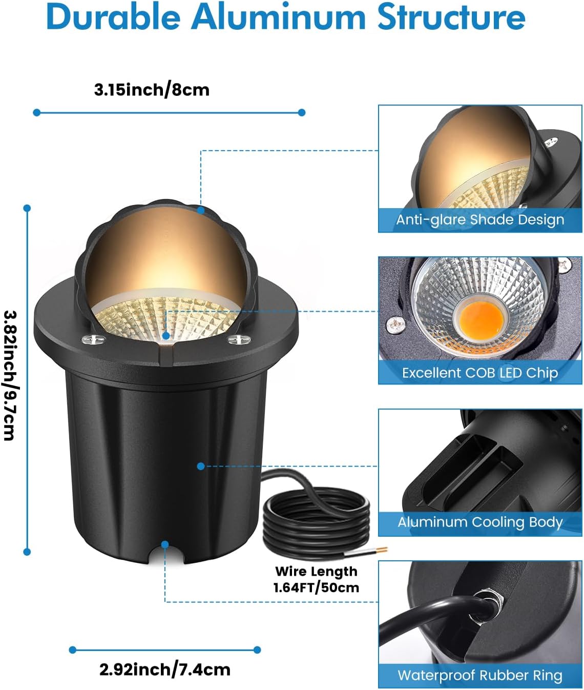 HIBOITEC Low Voltage Landscape Lights, 12W LED Outdoor In-Ground Lights 1200LM Waterproof IP67 Landscape Lighting, Anti-Glare Die-Cast Aluminum Garden Lights for Pathway Tree Yard, 12 Pack