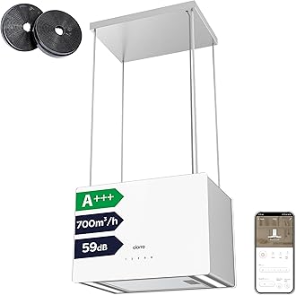 CIARRA Island Cooker Hood 48cm 700m³/ h CBCS4850 LED Display WIFI&Touch Control Ceiling Hood 4-Speed with Booster Recirculating&Ducting Kitchen Extractor Fan