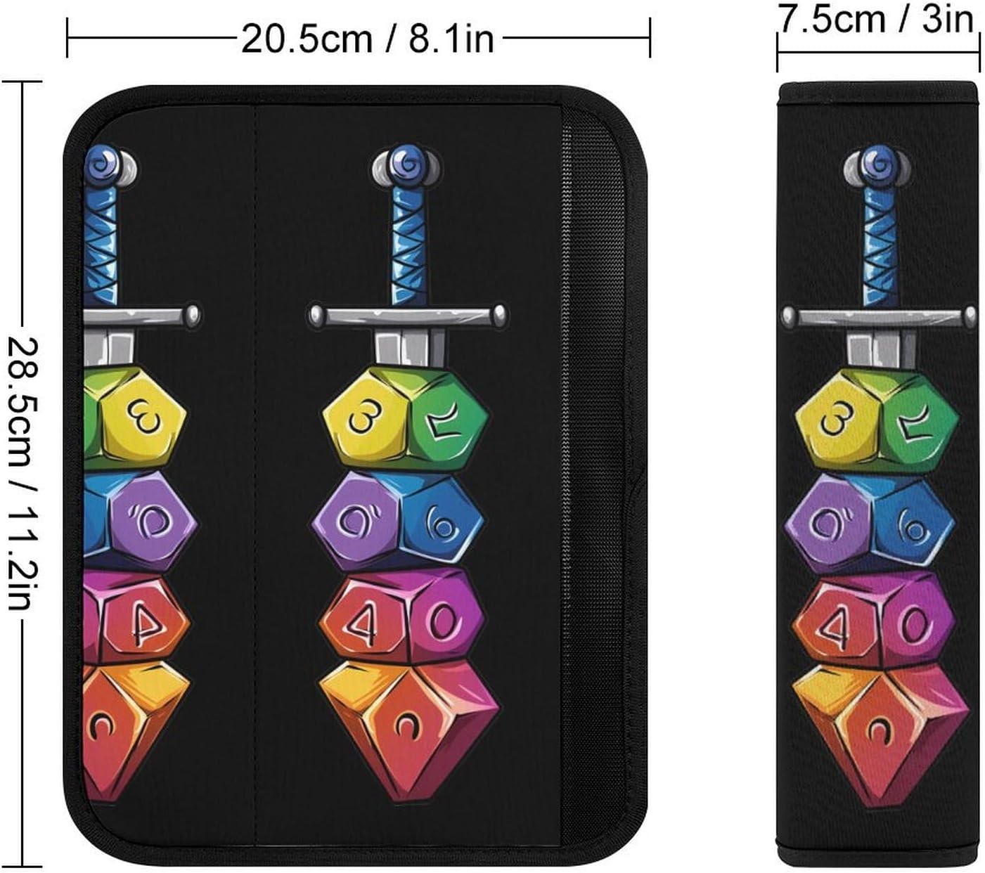 Colorful Dice Collector Sword Car Seat Strap Covers Soft Seat Strap Shoulder Pads Seatbelt Covers for All Car Seats 1PCS
