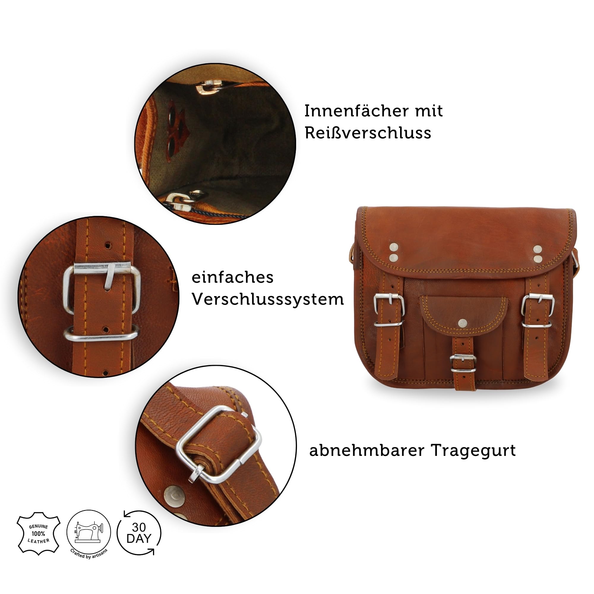 Gusti Umhängetasche Leder - Emilia 7" Damen Herren Handtasche Ledertasche Braun