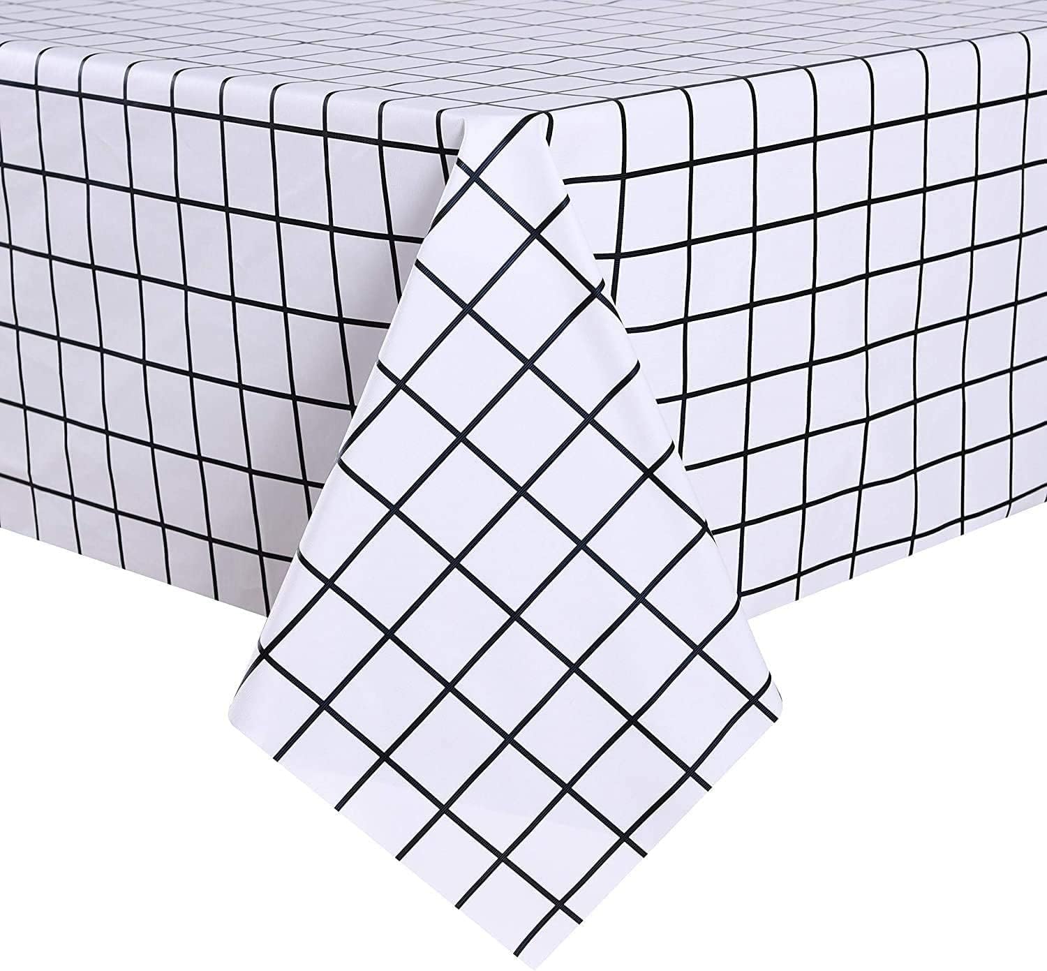 Waterproof PVC Rectangle Tablecloth, Oil-Proof Spill-Proof Vinyl Tablecloth, Black White Lattice Polyester Wipeable Table Cover for Home Kitchen Dining Outdoor and Indoor Use 137cm x 180cm