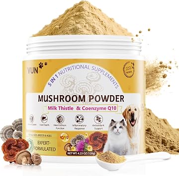 VUN Turkey Tail Mushroom for Dogs, Mushroom Powder for Dogs & Cats Lipoma for Immune,Heart,Liver,Antioxidant Daily Wellness Supplement with Reishi & Shiitake Blend-120g