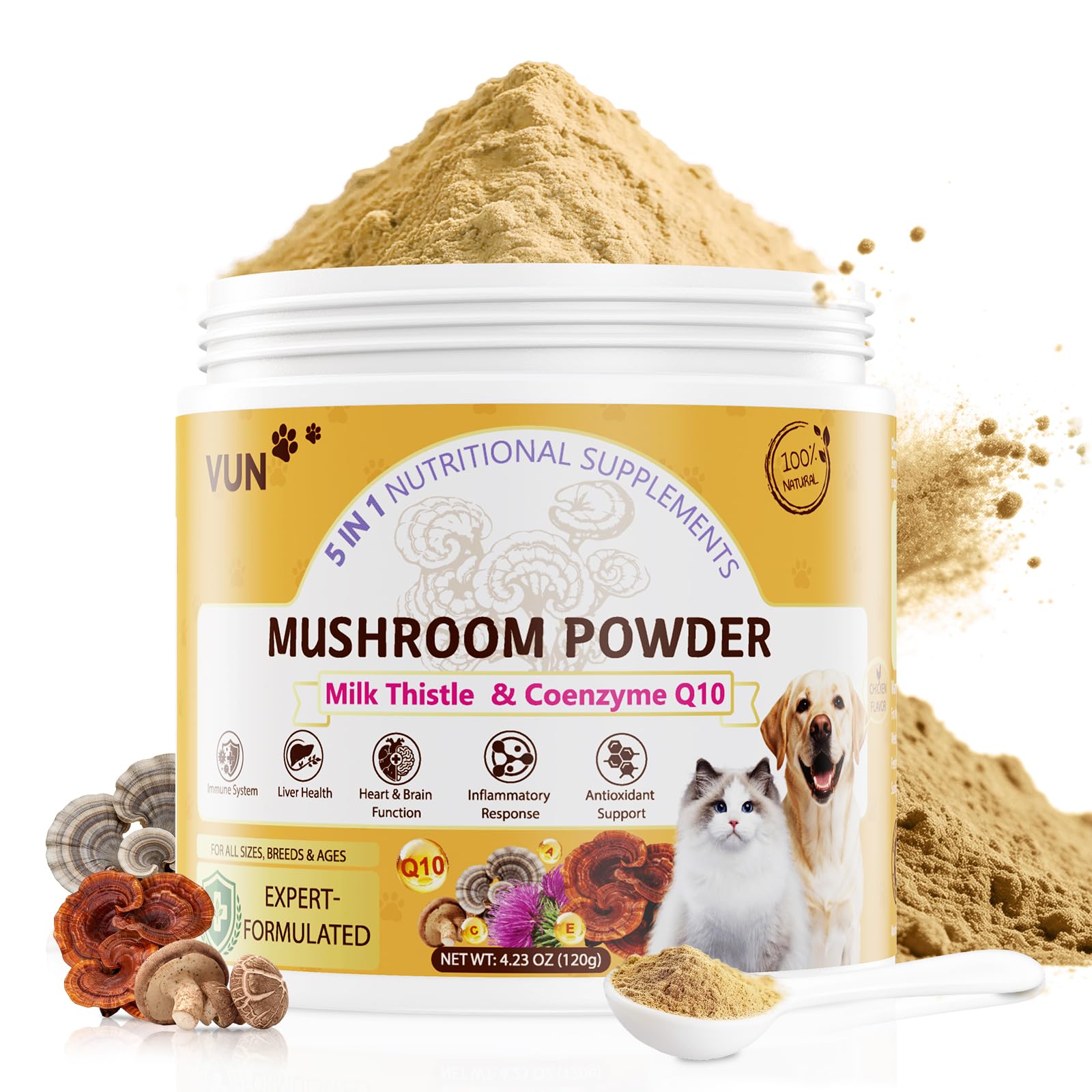 VUN Turkey Tail Mushroom for Dogs, Mushroom Powder for Dogs & Cats