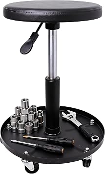 Pneumatic Rolling Mechanic Stool with Wheels-300 Ib Capacity | Adjustable Garage Shop Seat with Tool Tray,Garage Shop Stool, Swivel Creeper Seat for Automotive Repair